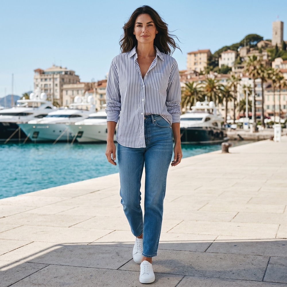 Frank & Eileen Navy and White Vertical-Stripe Button Down Shirt